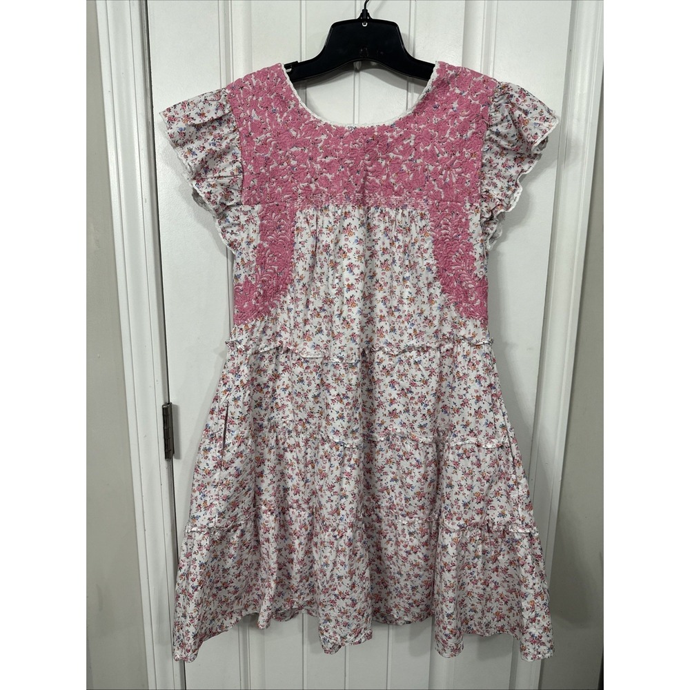 J Marie Floral Embroidered Mini Dress Flutter Sleeve Size Small Feminine Whimsy